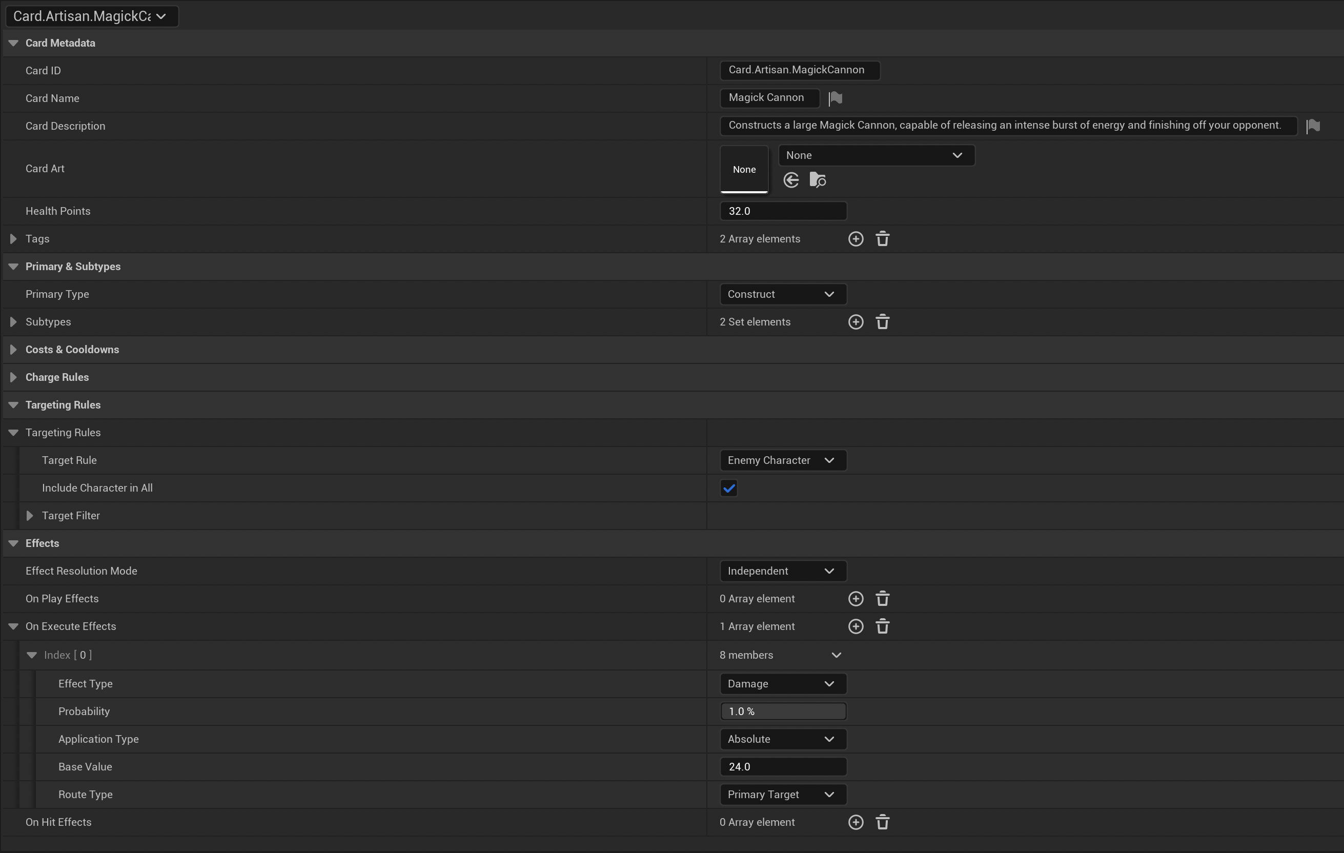 Artisan Hero Card - Magick Cannon Configuration