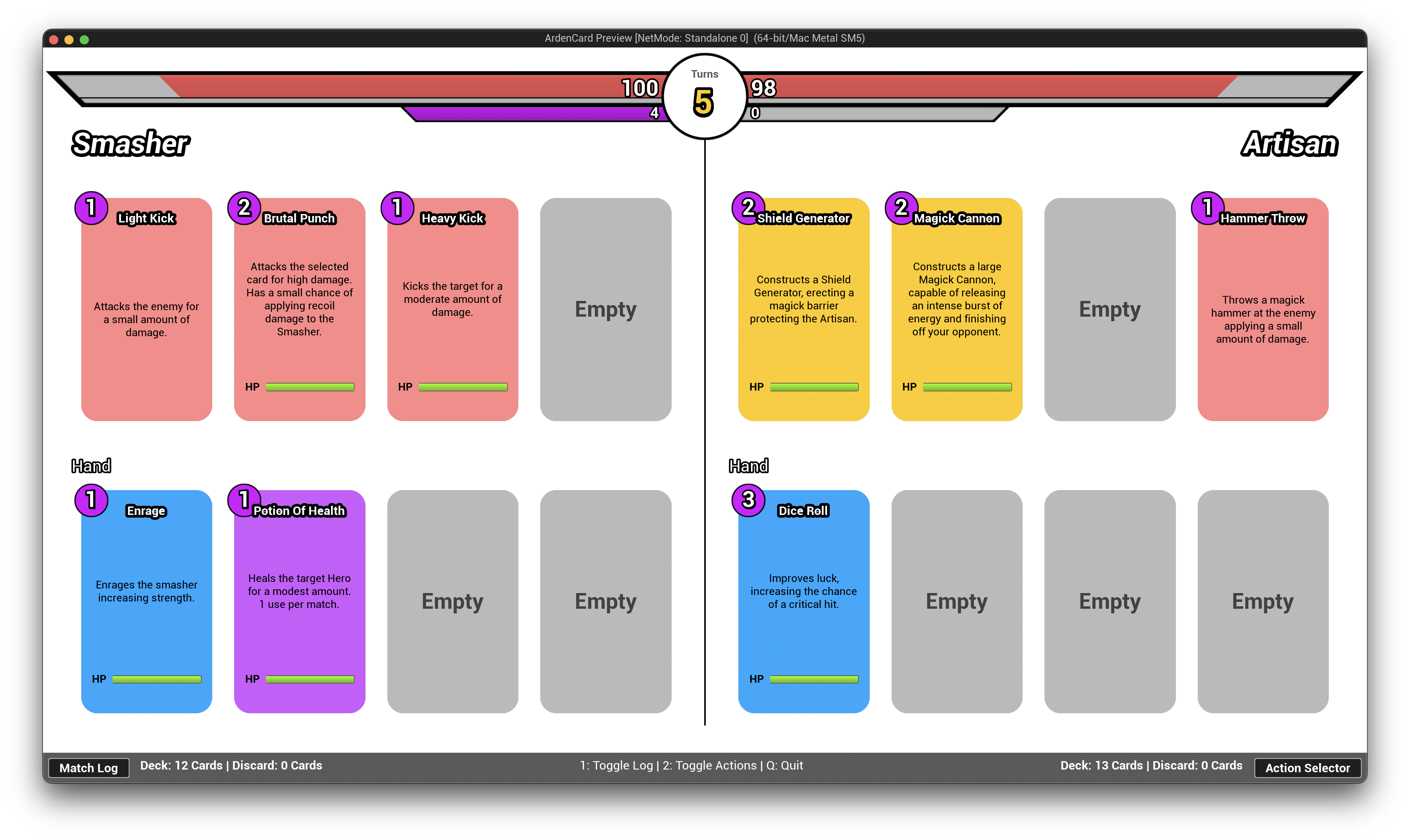 Arden Card Battle Prototype Screen