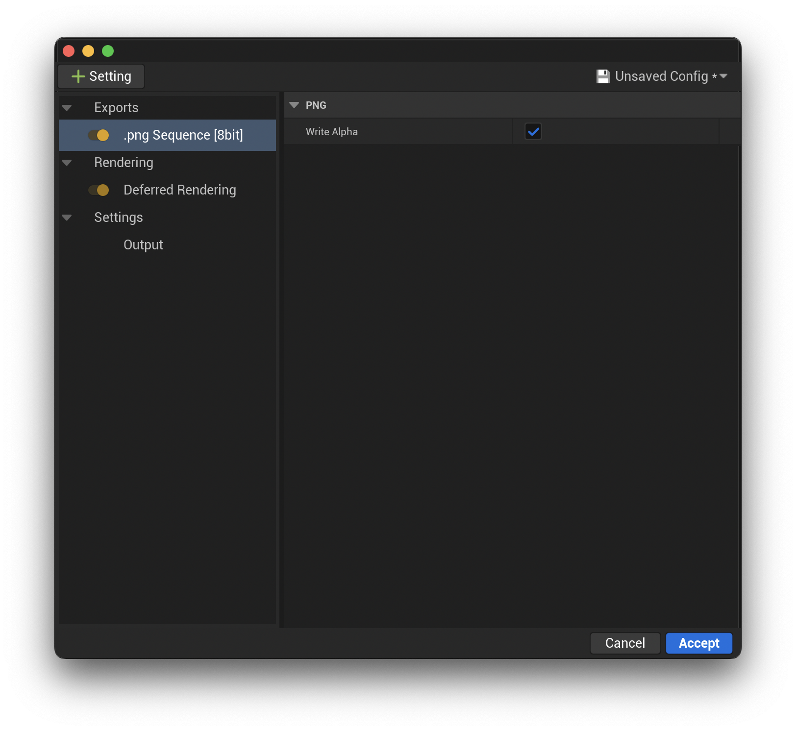 Movie Render Queue - PNG Export Settings