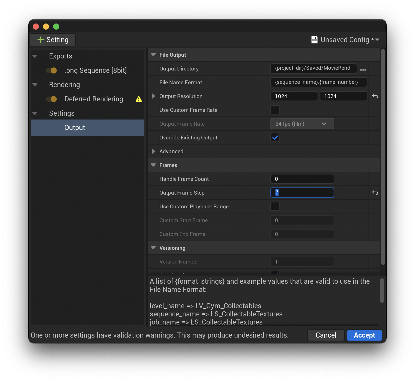 Movie Render Queue - Output Settings