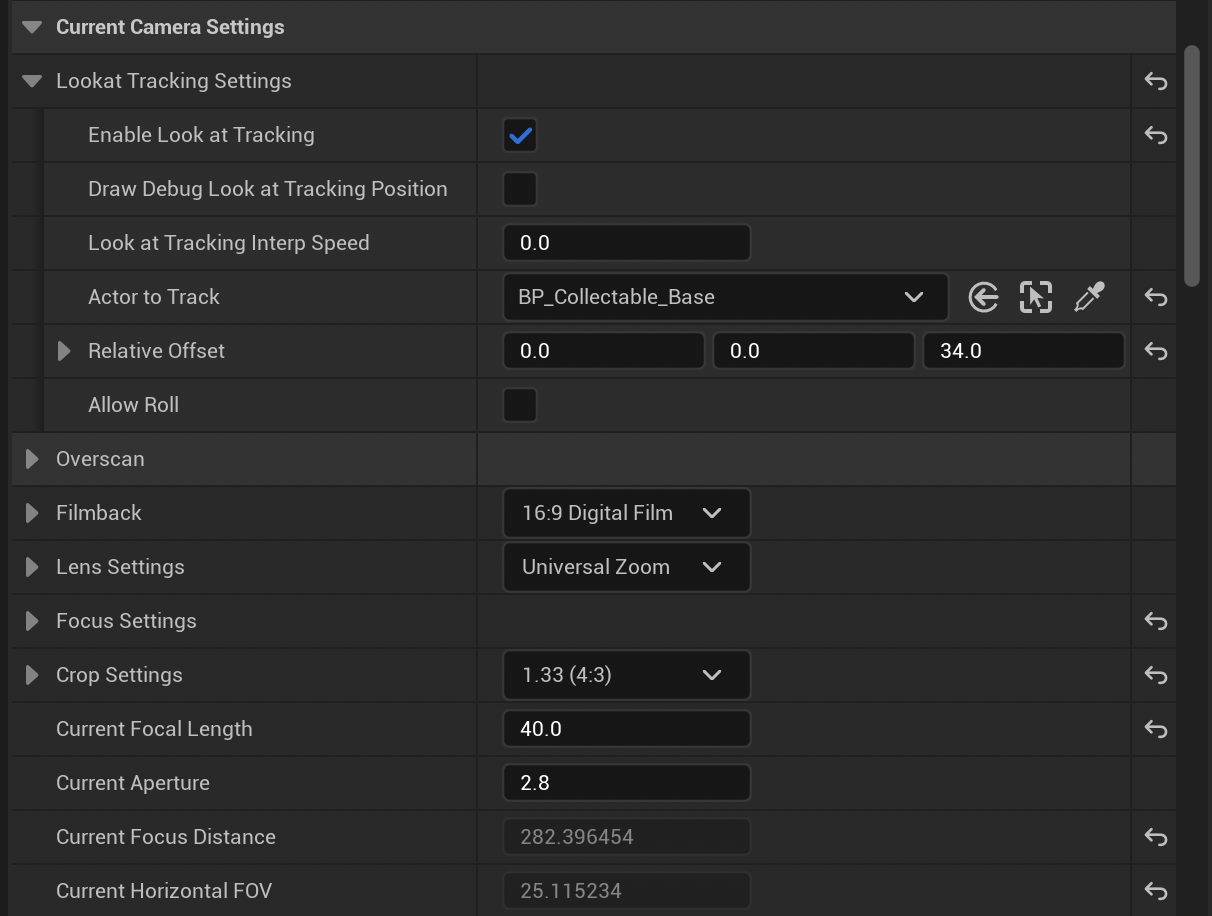 CineCameraActor Settings