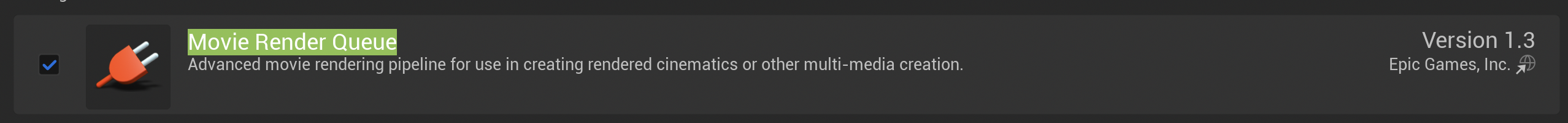 Movie Render Queue Plugin - Enabled